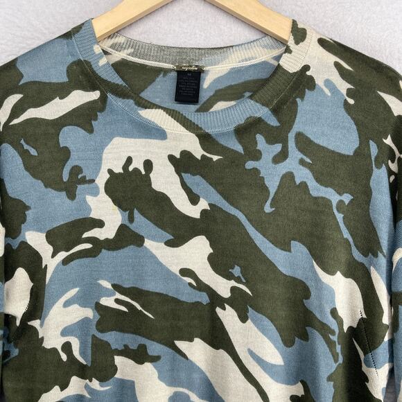 MAGASCHONI Sweater Womens M Silk Cashmere Tunic Camo 3/4 Sleeve Green Blue - Picture 4 of 12